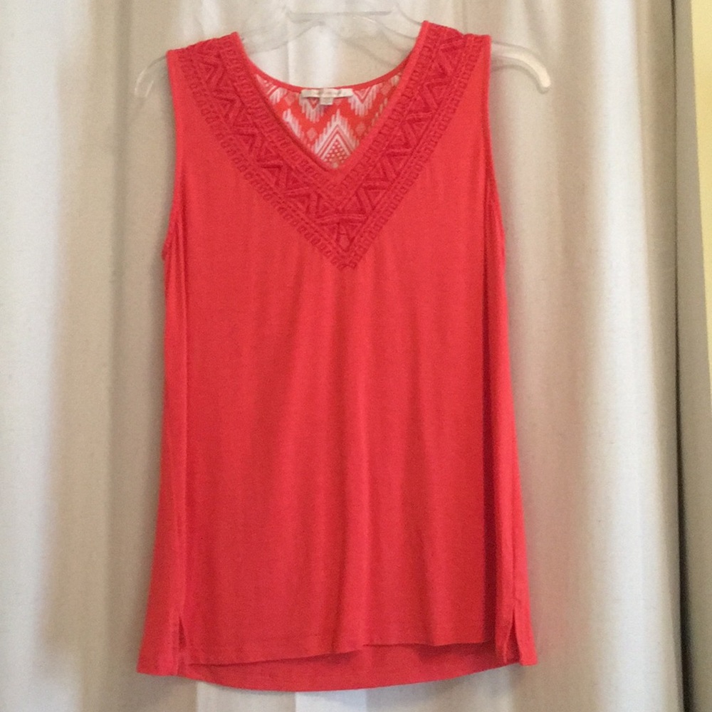 Crochet neckline knit top